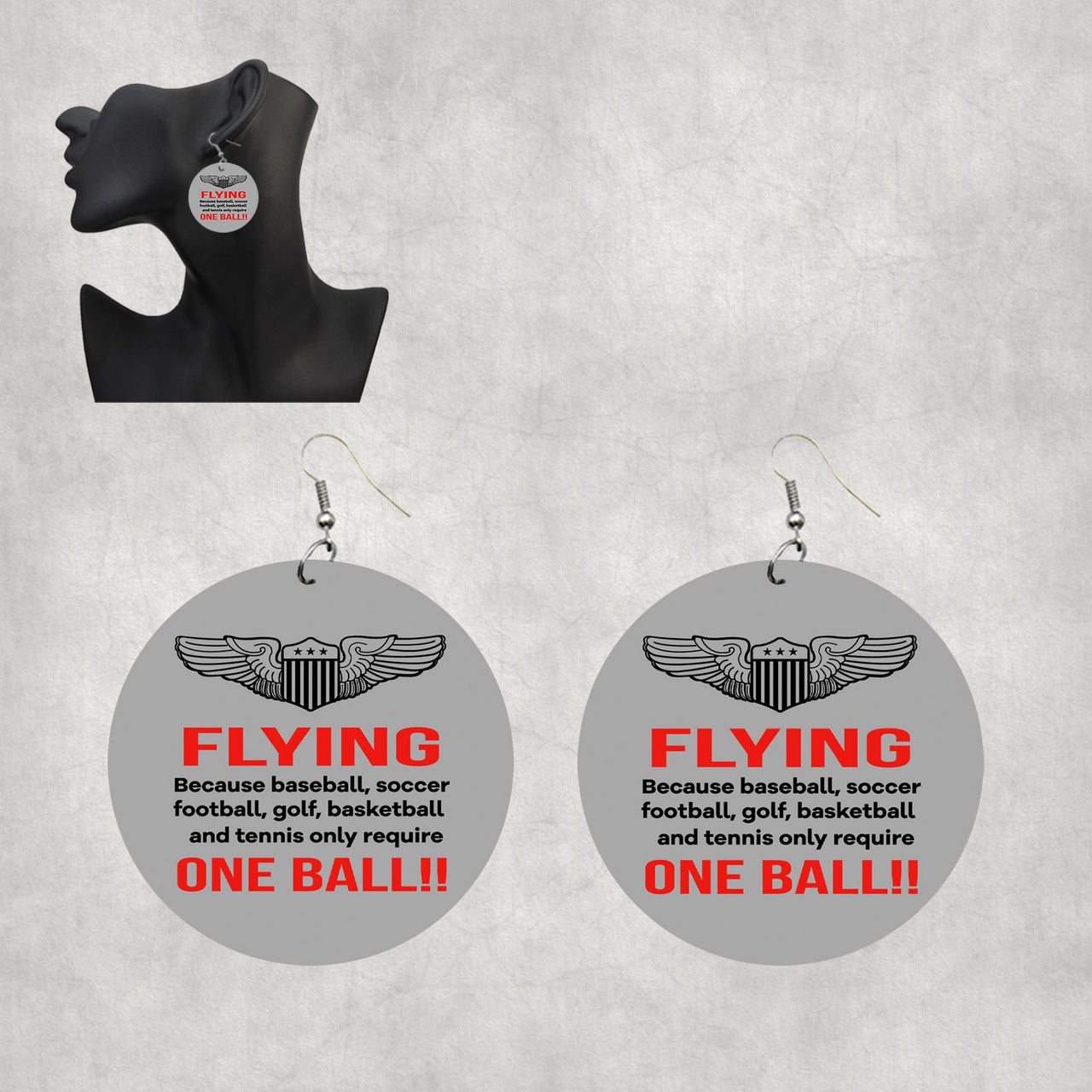 Flying One Ball Designed Wooden Drop Earrings