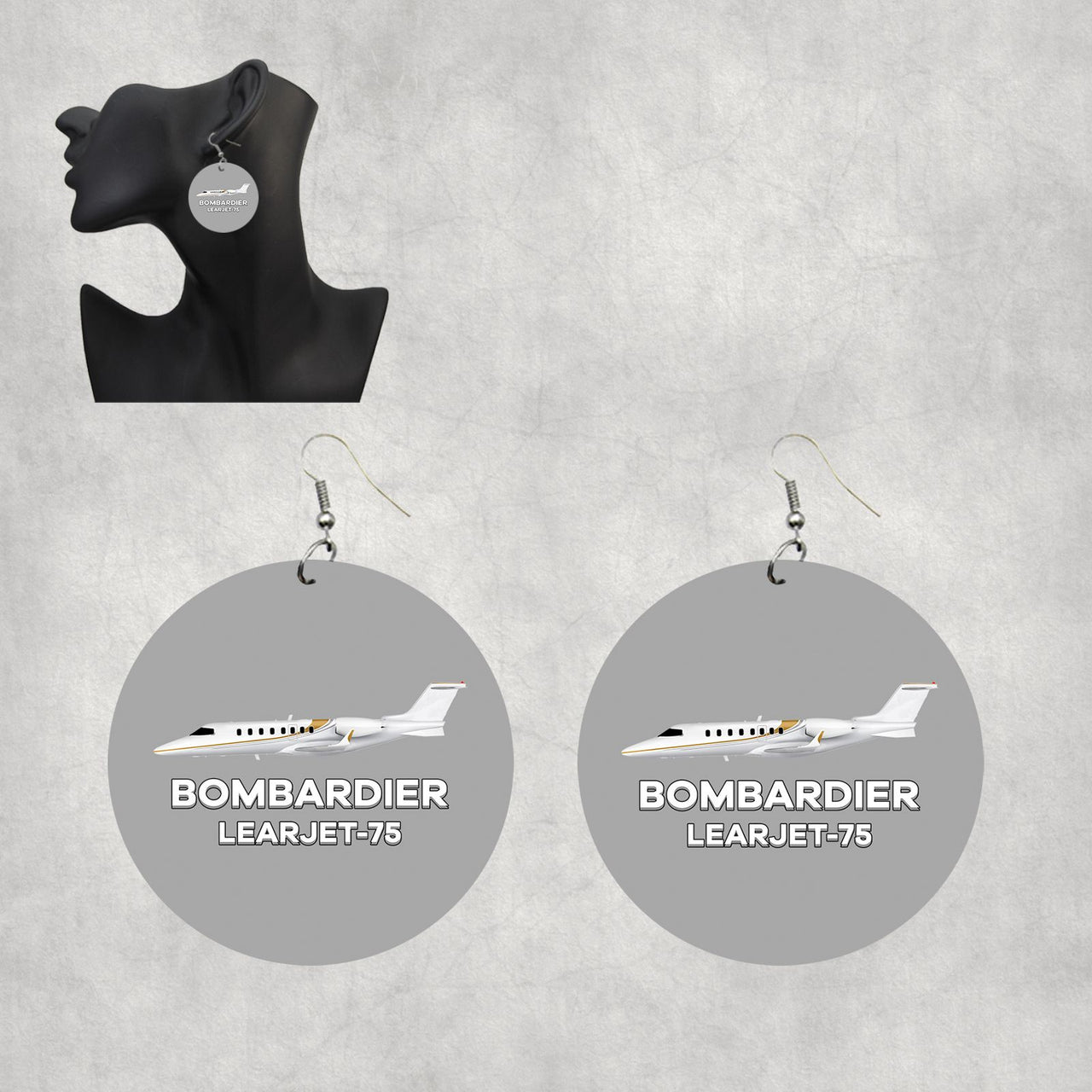 The Bombardier Learjet 75 Designed Wooden Drop Earrings