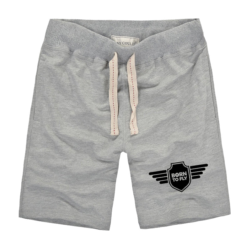 Born To Fly & Badge Designed Cotton Shorts
