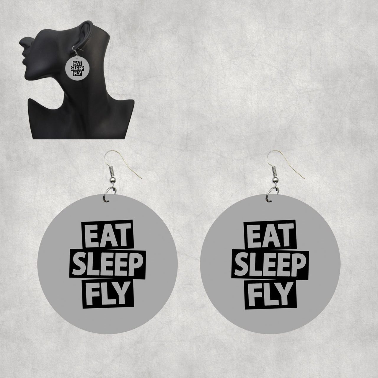 Eat Sleep Fly Designed Wooden Drop Earrings