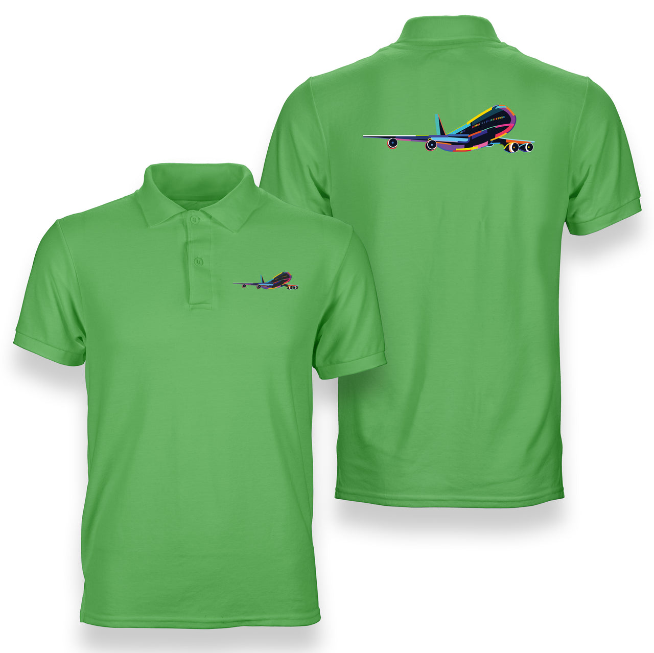 Multicolor Airplane Designed Double Side Polo T-Shirts