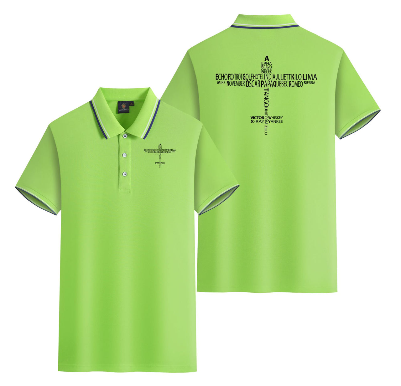 Propeller Shape Aviation Alphabet Designed Stylish Polo T-Shirts (Double-Side)