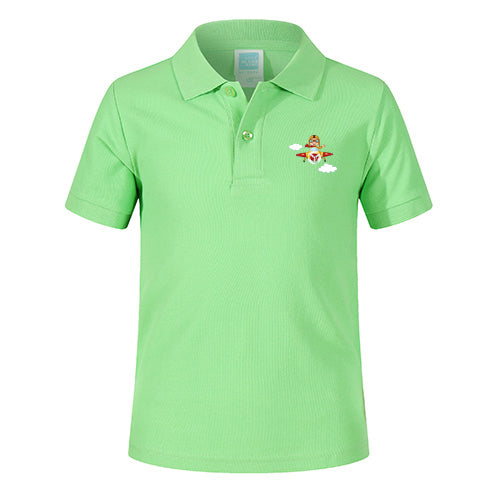 Cartoon Little Boy Operating Plane (Edition 2) Designed Children Polo T-Shirts