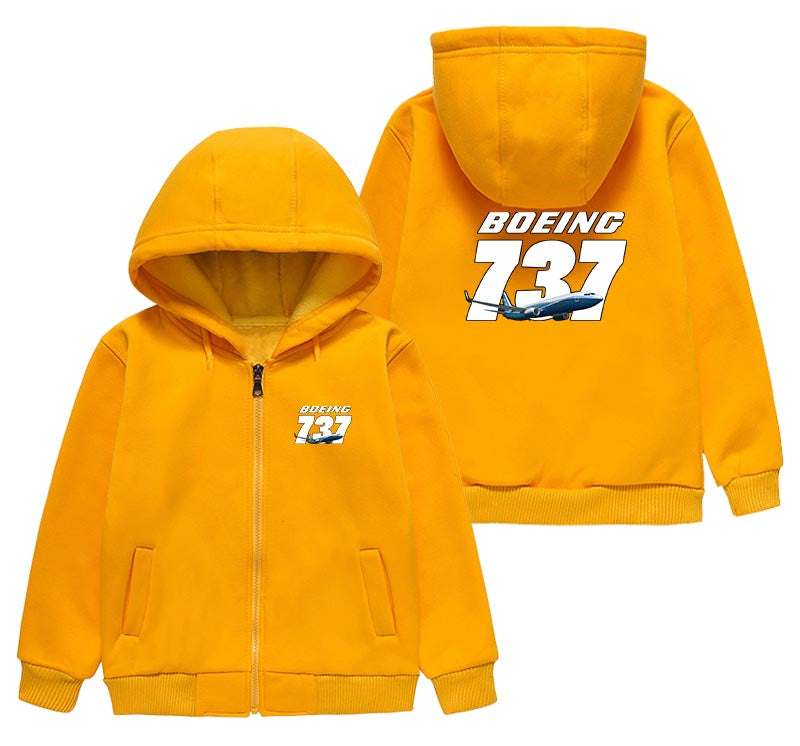 Super Boeing 737+Text Designed "CHILDREN" Zipped Hoodies