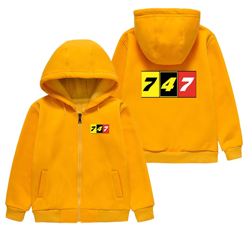 Flat Colourful 747 Designed "CHILDREN" Zipped Hoodies