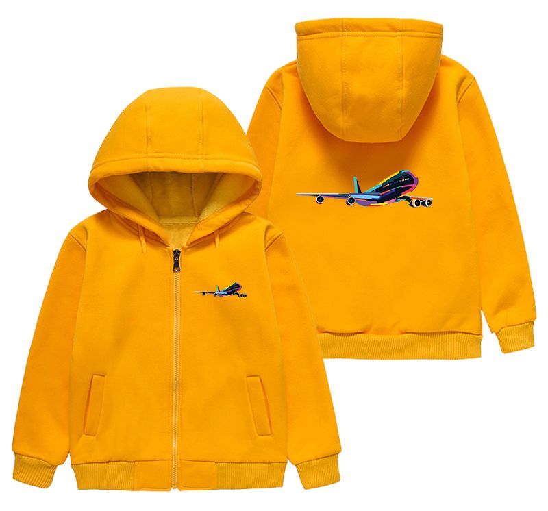 Multicolor Airplane Designed "CHILDREN" Zipped Hoodies
