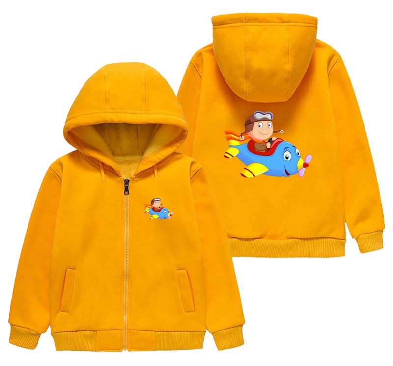 Little Boy Operating an Airplane Designed "CHILDREN" Zipped Hoodies