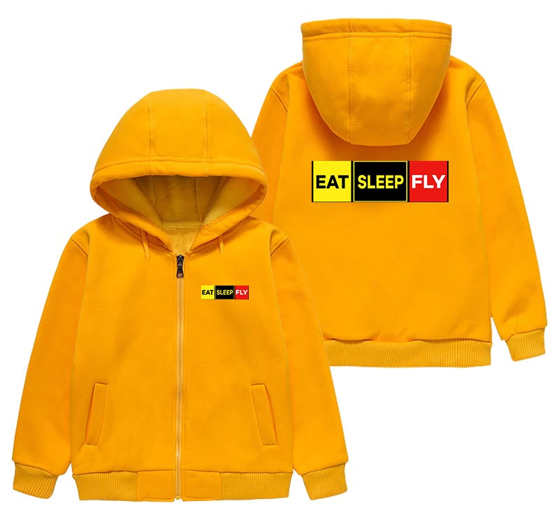 Eat Sleep Fly (Colourful) Designed "CHILDREN" Zipped Hoodies