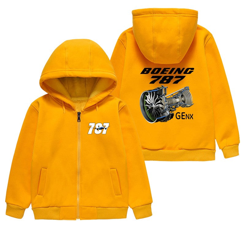 Boeing 787 & GENX Engine Designed "CHILDREN" Zipped Hoodies