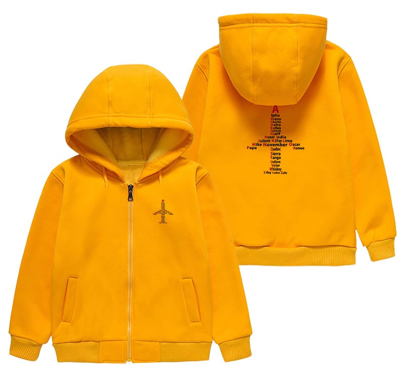 Airplane Shape Aviation Alphabet Designed "CHILDREN" Zipped Hoodies