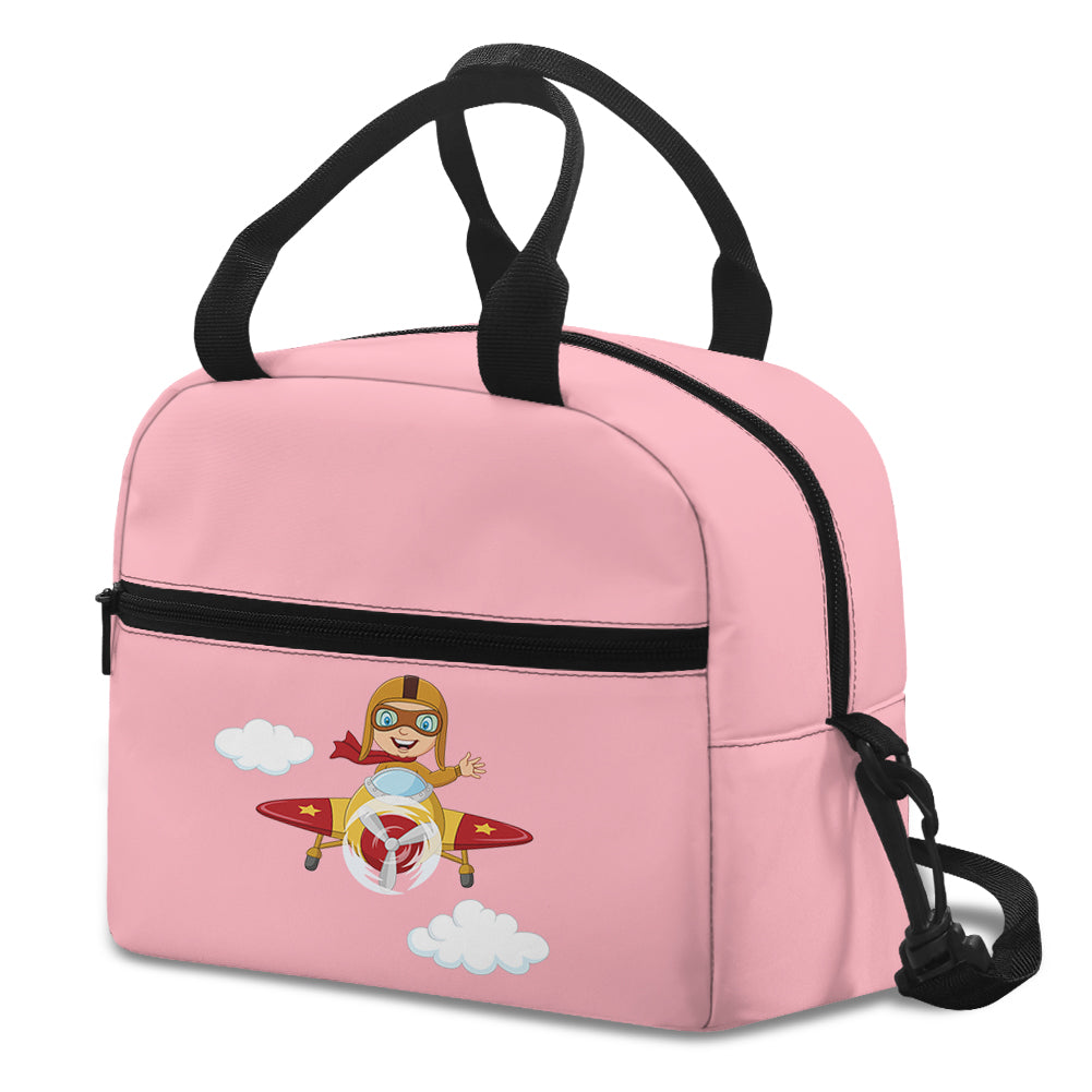 Cartoon Little Boy Operating Plane (Edition 2) Designed Lunch Bags