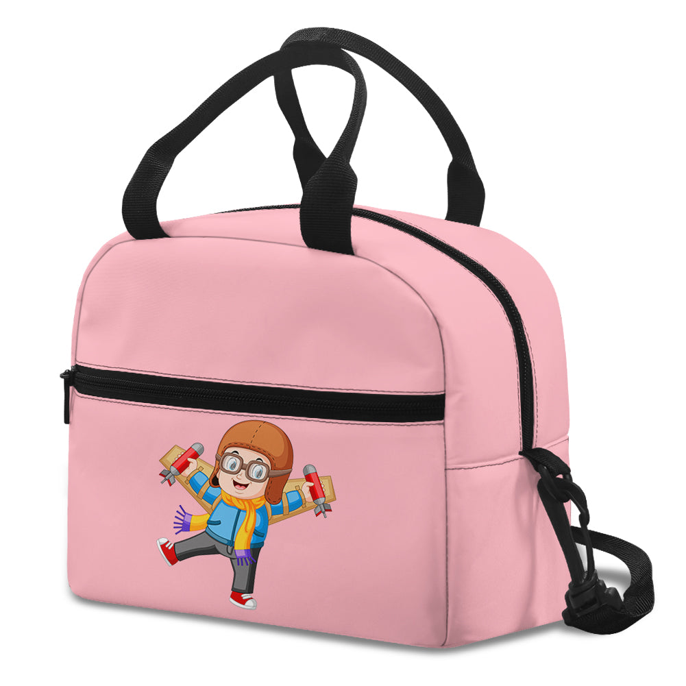 Cute Little Boy Pilot Costume Playing With Wings Designed Lunch Bags
