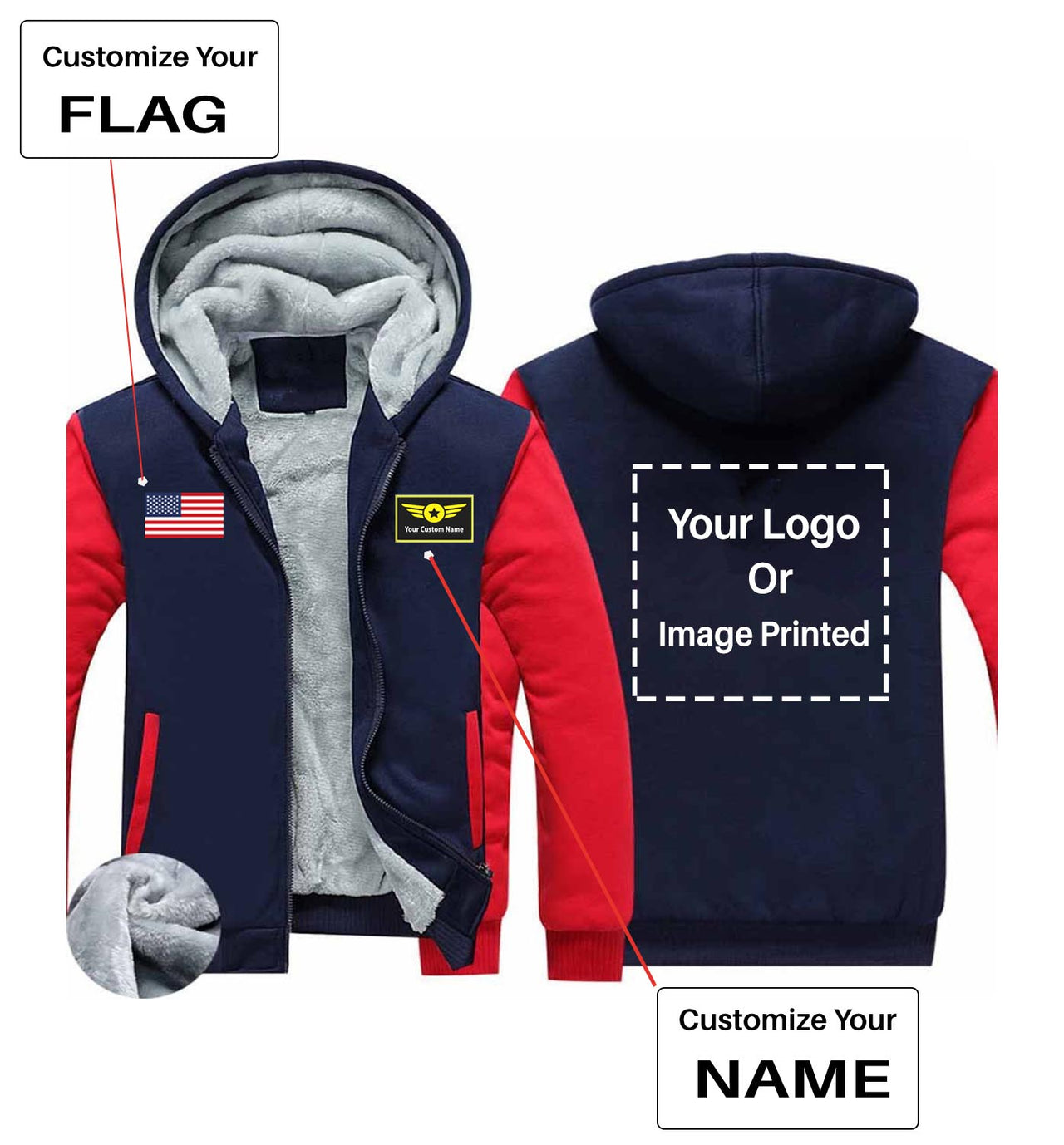 Your Custom Name & Flag + Logo Printed Zipped Sweatshirts
