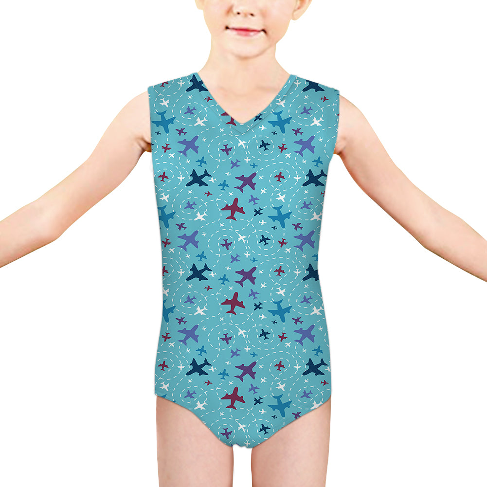 Love of Travel with Aircraft Designed Kids Swimsuit