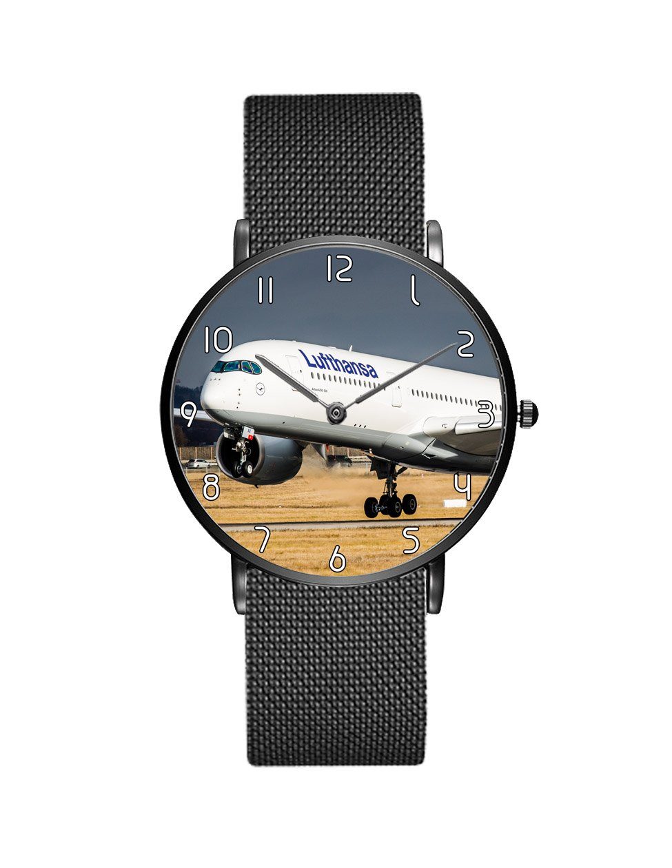 Lutfhansa A350 Printed Stainless Steel Strap Watches Aviation Shop Black & Stainless Steel Strap 