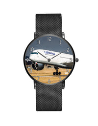 Thumbnail for Lutfhansa A350 Printed Stainless Steel Strap Watches Aviation Shop Black & Stainless Steel Strap 