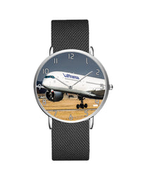 Thumbnail for Lutfhansa A350 Printed Stainless Steel Strap Watches Aviation Shop Silver & Black Stainless Steel Strap 