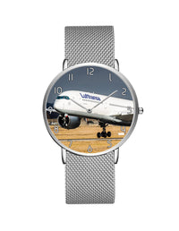 Thumbnail for Lutfhansa A350 Printed Stainless Steel Strap Watches Aviation Shop Silver & Silver Stainless Steel Strap 