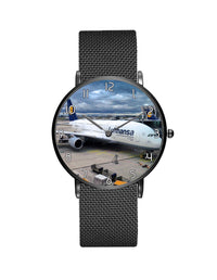 Thumbnail for Lufthansa's A380 At The Gate Stainless Steel Strap Watches Aviation Shop Black & Stainless Steel Strap 
