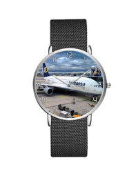 Thumbnail for Lufthansa's A380 At The Gate Stainless Steel Strap Watches Aviation Shop Silver & Black Stainless Steel Strap 