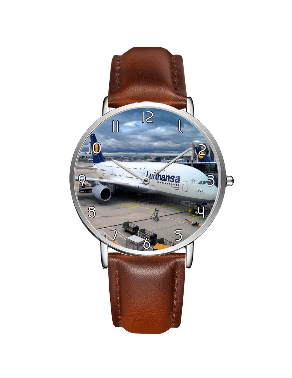 Lufthansa's A380 At The Gate Leather Strap Watches Aviation Shop Black & Brown Leather Strap 