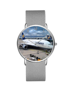 Lufthansa's A380 At The Gate Stainless Steel Strap Watches Aviation Shop Silver & Silver Stainless Steel Strap 