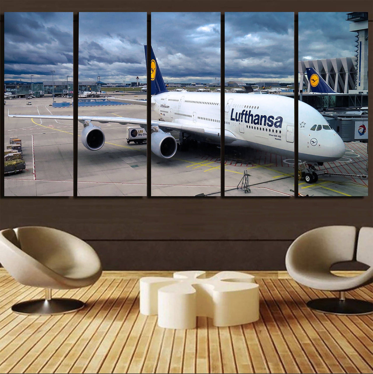 Lufthansa's A380 At the Gate Printed Canvas Prints (5 Pieces) Aviation Shop 