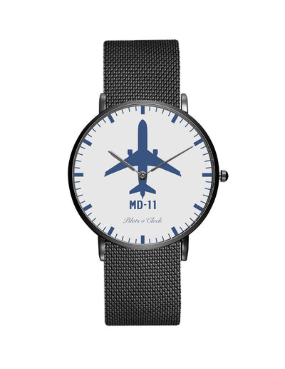 McDonnell Douglas MD-11 aviation slim watch, stainless steel body with engraved detail.
