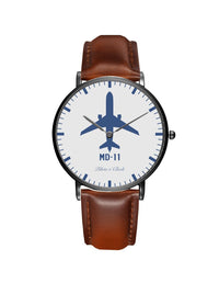 Thumbnail for McDonnell Douglas MD-11 Leather Strap Watches Pilot Eyes Store Black & Brown Leather Strap 