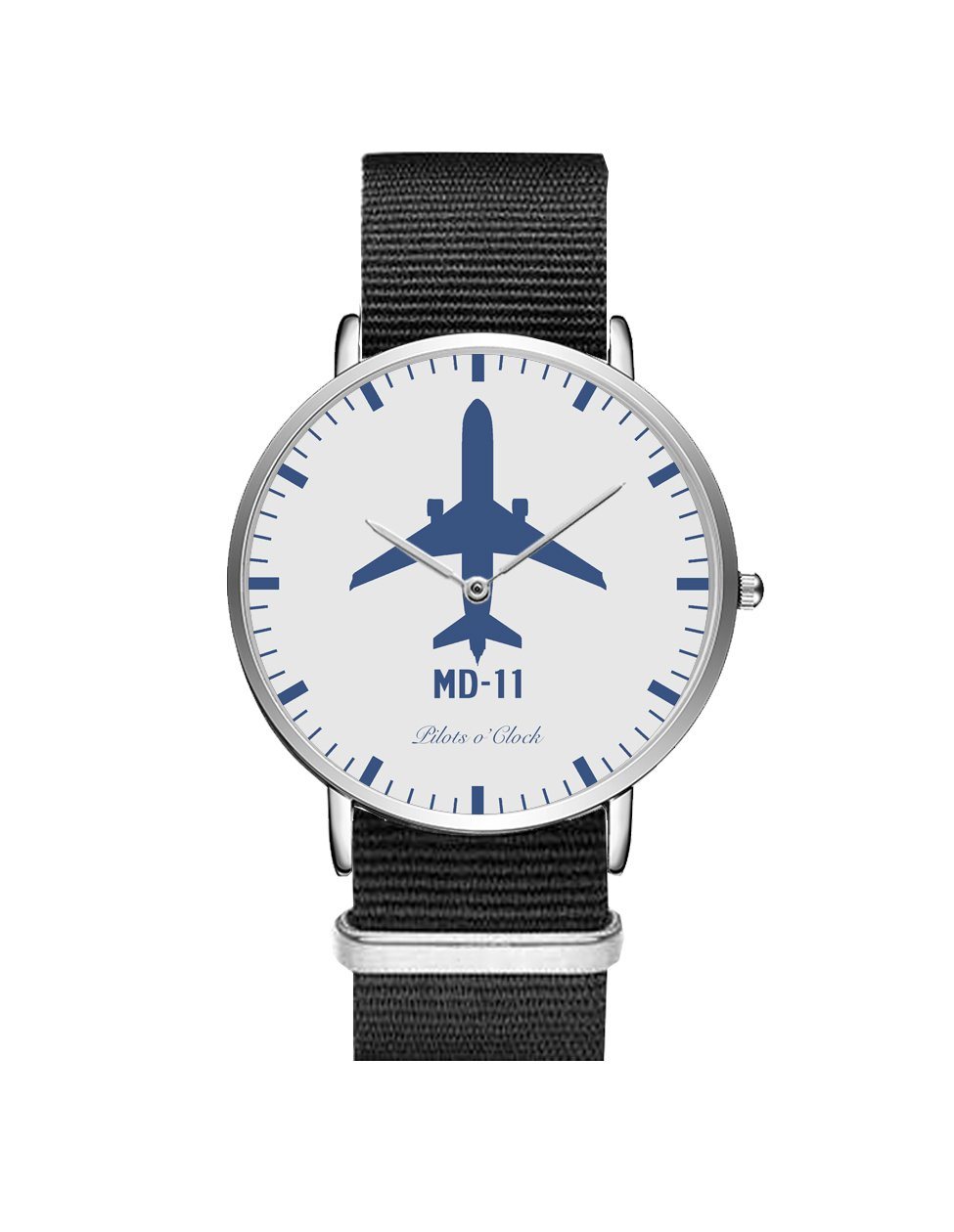 McDonnell Douglas MD-11 Leather Strap Watches Pilot Eyes Store Silver & Black Nylon Strap 