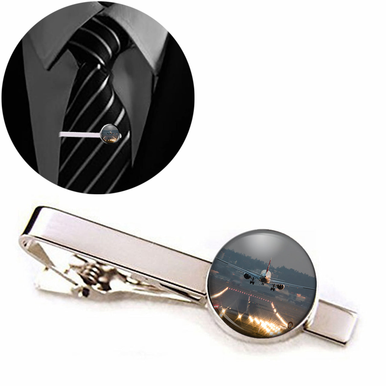 Magnificent Airplane Landing Printed Designed Tie Clips