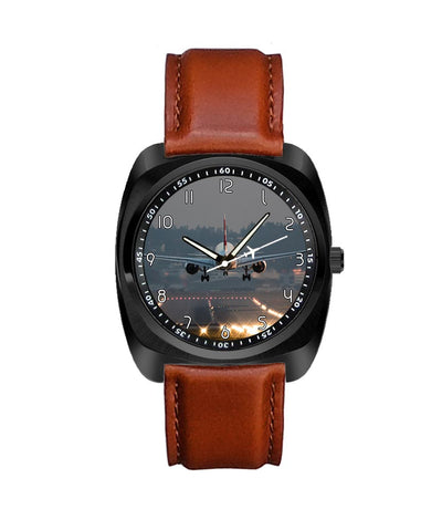 Magnificant Landing aviation luxury watch, stainless steel body with engraved detail.