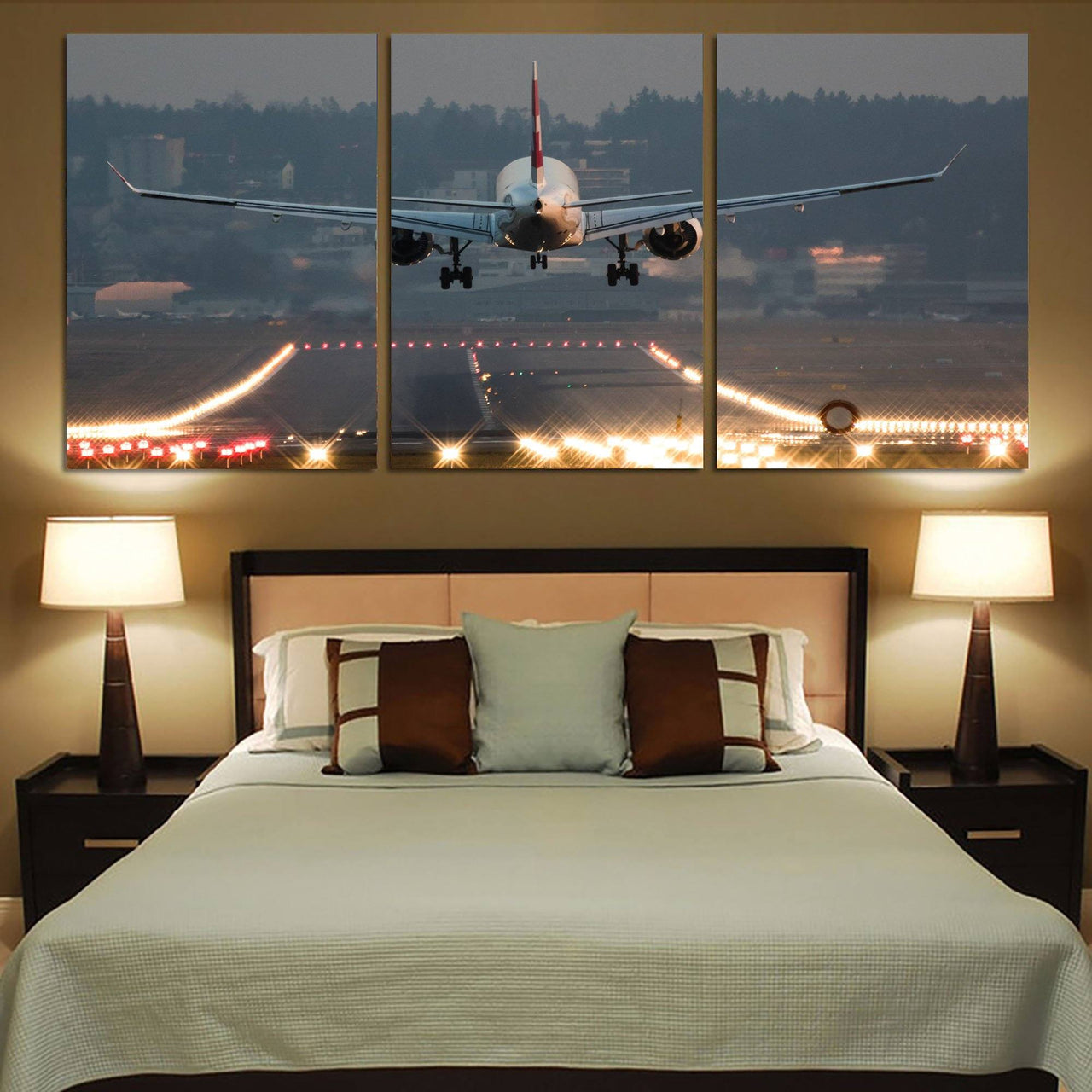Magnificent Airplane Landing Printed Canvas Posters (3 Pieces) Aviation Shop 