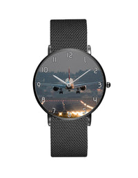 Thumbnail for Magnificant Landing Printed Stainless Steel Strap Watches Aviation Shop Black & Stainless Steel Strap 