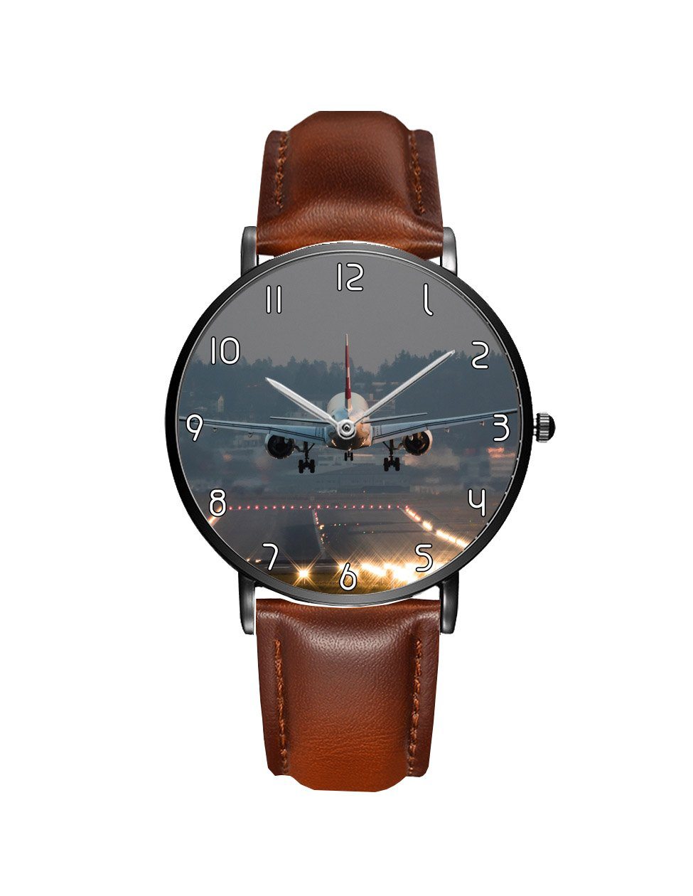 Magnificant Landing Printed Leather Strap Watches Aviation Shop Black & Brown Leather Strap 
