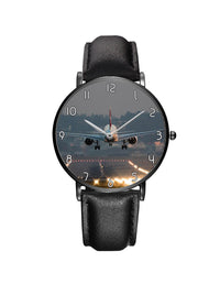 Thumbnail for Magnificant Landing Printed Leather Strap Watches Aviation Shop Black & Black Leather Strap 