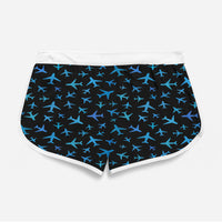Thumbnail for Many Airplanes Black Designed Women Beach Style Shorts