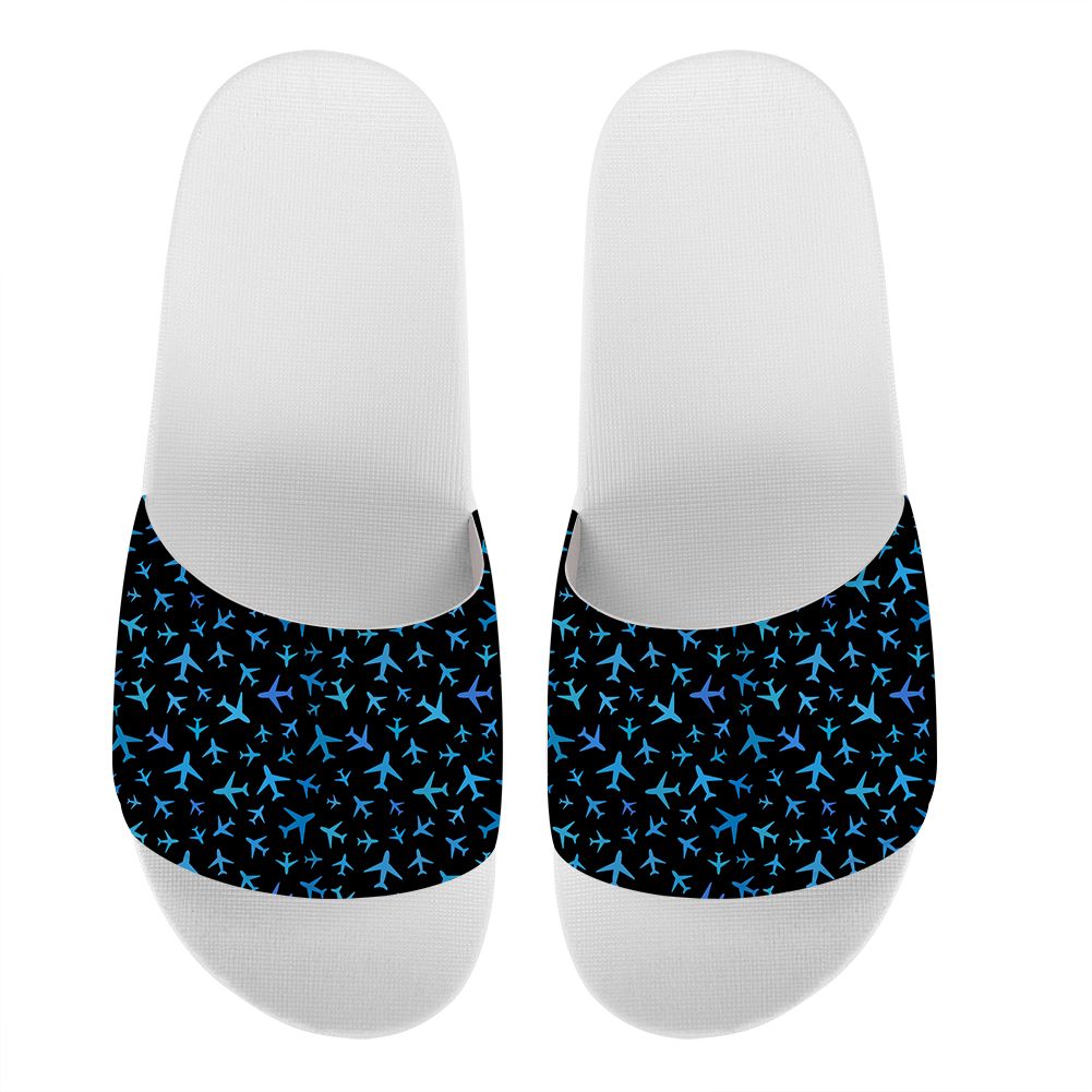 Many Airplanes Black Designed Sport Slippers