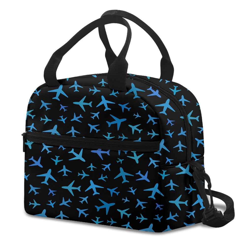 Many Airplanes Black Designed Lunch Bags
