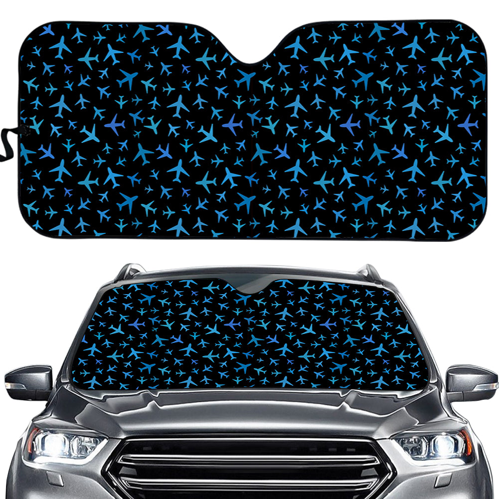 Many Airplanes Black Designed Car Sun Shade