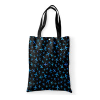 Thumbnail for Many Airplanes Black Designed Tote Bags