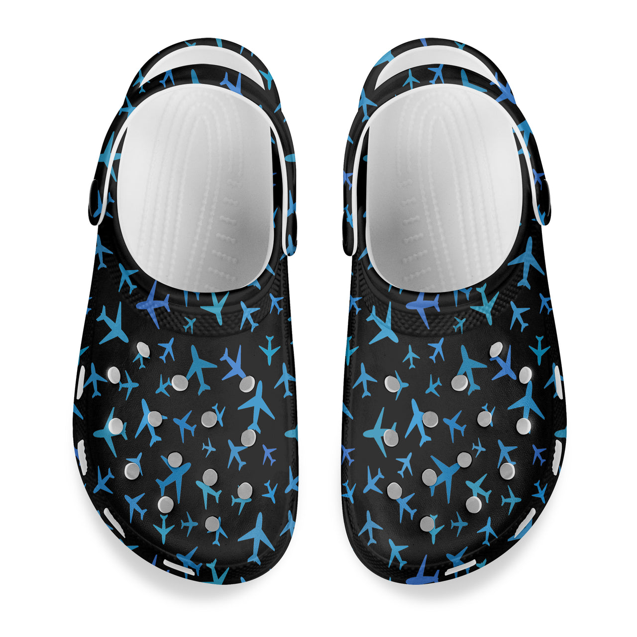 Many Airplanes Black Designed Hole Shoes & Slippers (MEN)