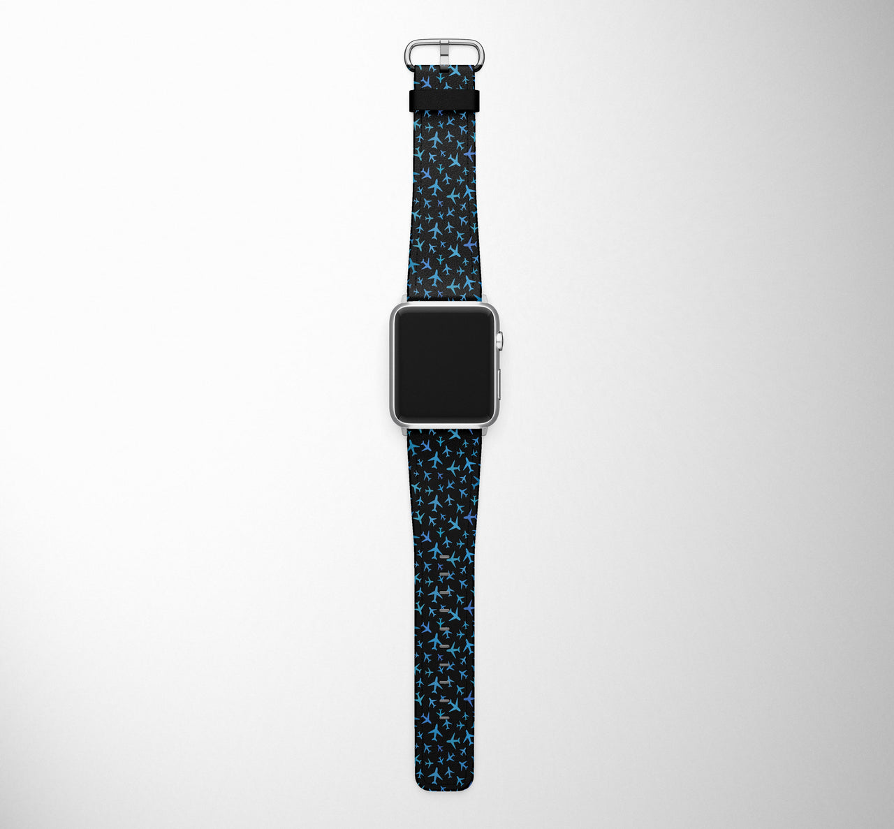 Many Airplanes Black Designed Leather Apple Watch Straps