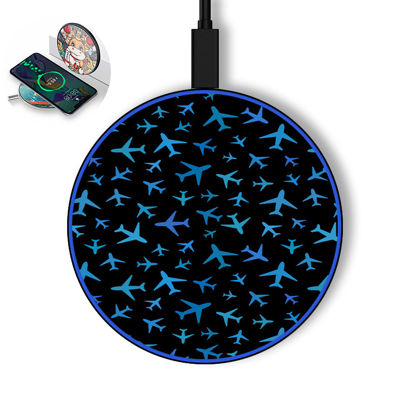 Many Airplanes Black Designed Wireless Chargers