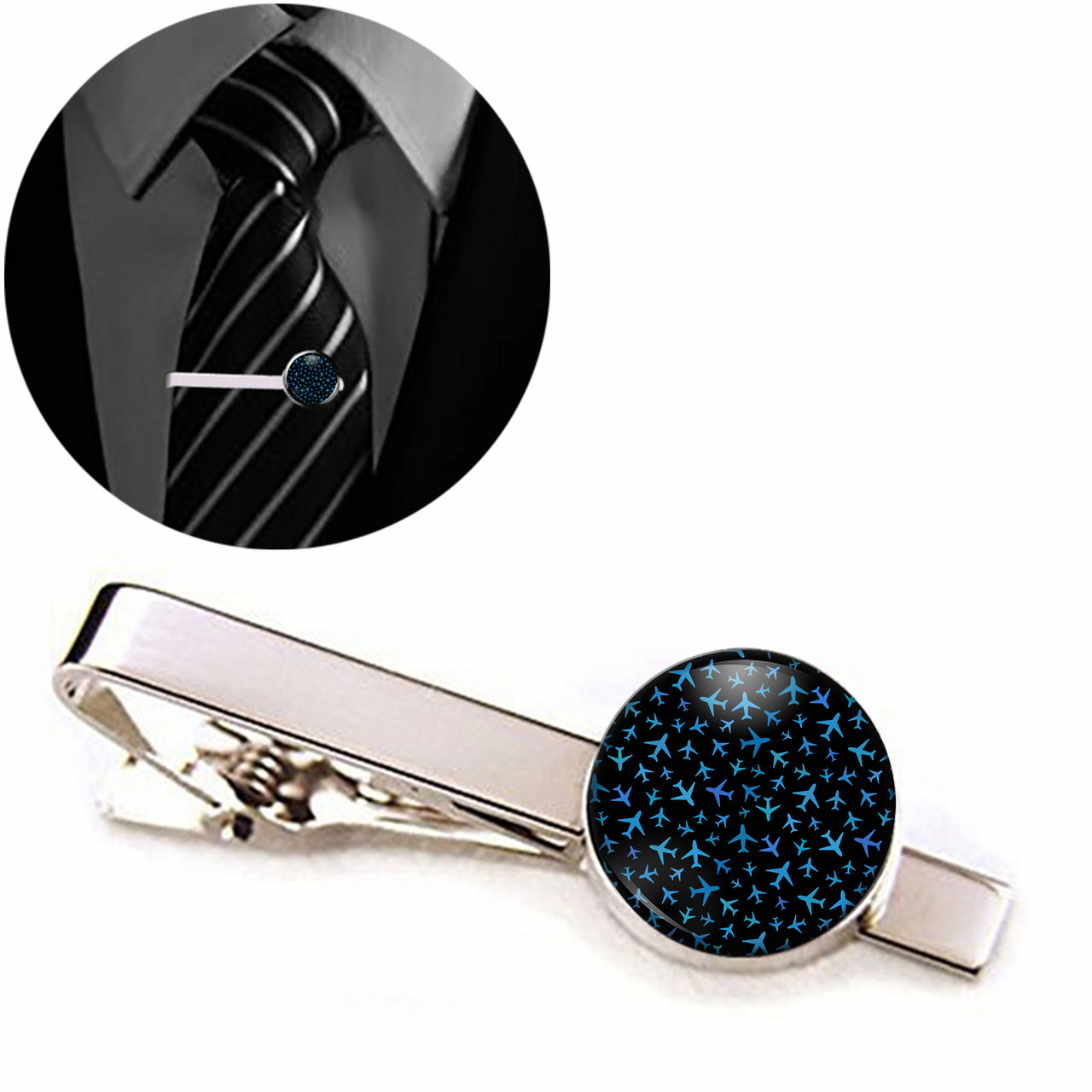 Many Airplanes Black Designed Tie Clips