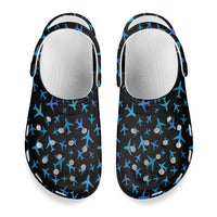 Thumbnail for Many Airplanes Black Designed Hole Shoes & Slippers (WOMEN)