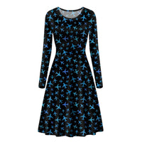 Thumbnail for Many Airplanes Black Designed Long Sleeve Women Midi Dress
