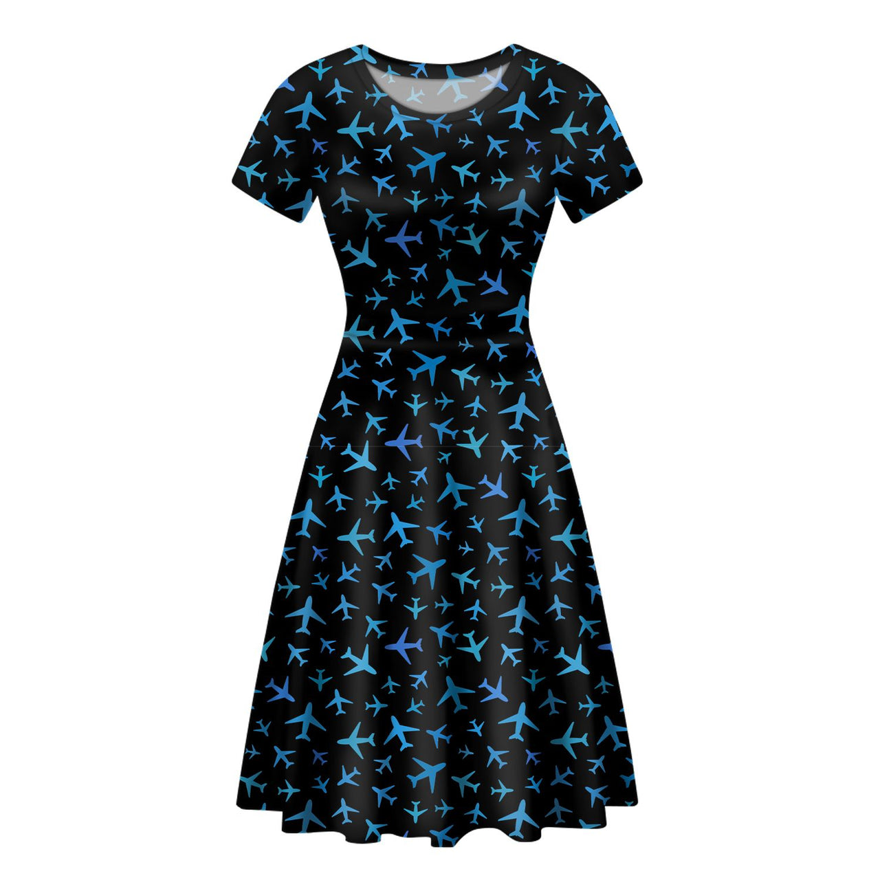 Many Airplanes Black Designed Women Midi Dress