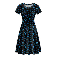 Thumbnail for Many Airplanes Black Designed Women Midi Dress