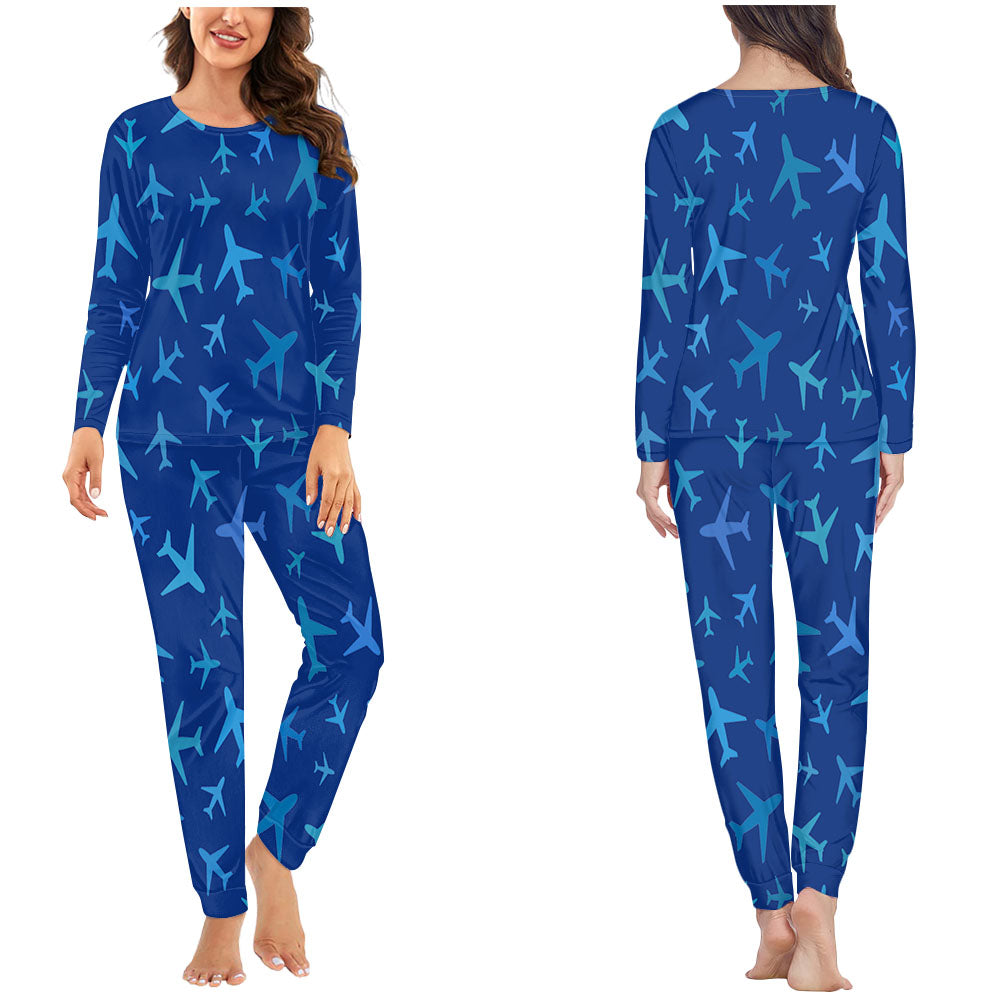 Many Airplanes Blue Designed Women Pijamas